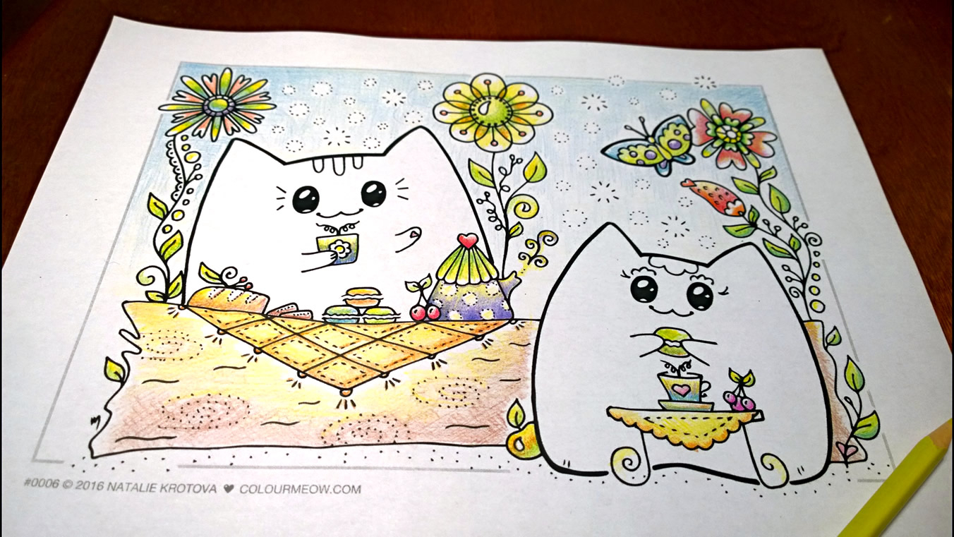 0006-Colour-Meow-Cat-Colouring-Page-Neko-Mia-Yoko-Cats-Love-Garden-Flowers-Tea_coloured